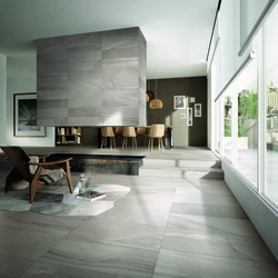 Gray porcelain tiles in the kitchen interior