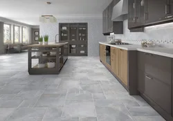 Gray porcelain tiles in the kitchen interior