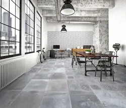 Gray porcelain tiles in the kitchen interior