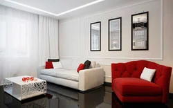 Red sofas in the living room interior photo