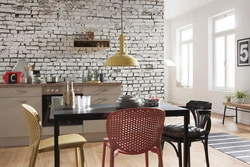 Brick wallpaper in the kitchen design photo