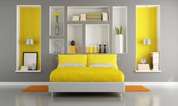 Yellow bed in the bedroom interior