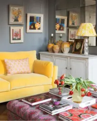 Yellow sofa in the kitchen interior