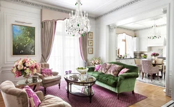 Pink green living room interior