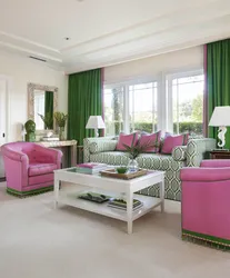 Розово зеленый интерьер гостиной