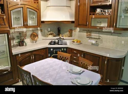 Kitchen design with corner hood