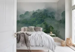 Шпалеры лес у інтэр'еры спальні фота
