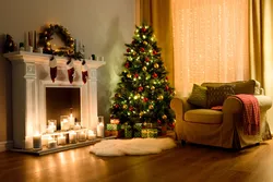 Living room design with Christmas tree