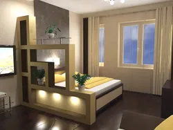 Room design with a partition for a bed in a studio apartment
