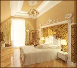 Интерьер спальни цвета золота