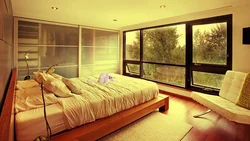 Интерьер спальни большой с одним окном