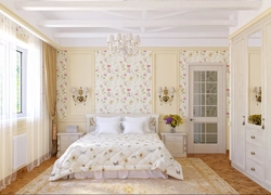 Bedroom With Flowers On One Wall Design