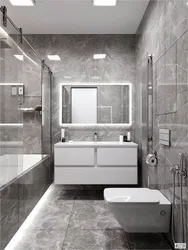 Bath design with gray tiles on the floor