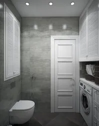 Bath design with gray tiles on the floor