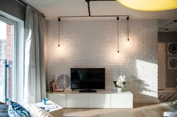 Living room interior with brick white wall