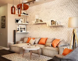 Living Room Interior With Brick White Wall