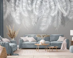 Palm leaves in the living room interior