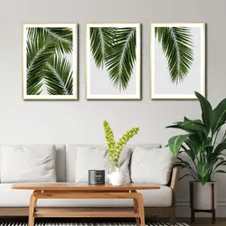 Palm leaves in the living room interior