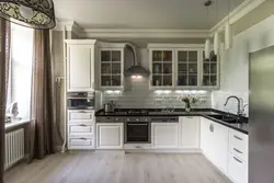 Light kitchen with dark furniture photo