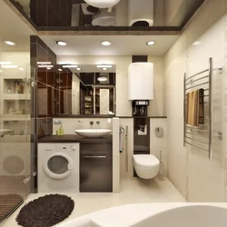 Дизайн ванной комнаты с окном туалетом и стиральной машиной
