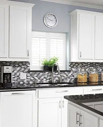 Apron For A Gray Kitchen Made Of Tiles Design Photo