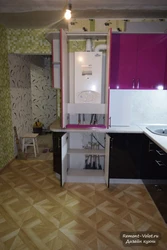 Design of a small kitchen with a floor-standing gas boiler photo