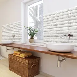 Tile wall in bathroom interior photo