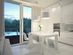 Дизайн кухни гостиной с окном в современном стиле