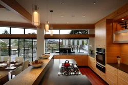 Kitchen living room design with window in modern style