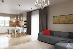 Living room with kitchen in modern style photo design wallpaper