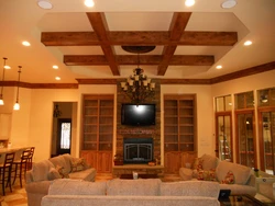 Ceiling design in the living room at home photo