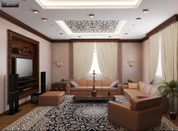 Ceiling design in the living room at home photo