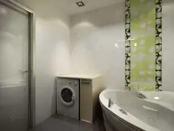 Corner baths in a small bathroom with a washing machine photo
