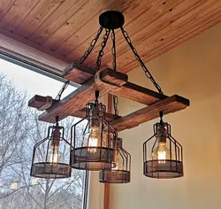 Wooden lamps for kitchen photo