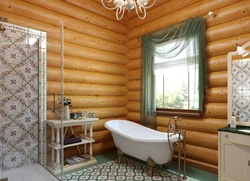 Window in the bathroom in a wooden house photo