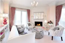 White living room design with fireplace