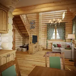 Living Room Kitchen Design In A Log House
