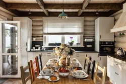 Living Room Kitchen Design In A Log House
