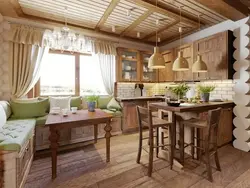 Living room kitchen design in a log house