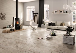 Porcelain tiles on the floor in the living room interior