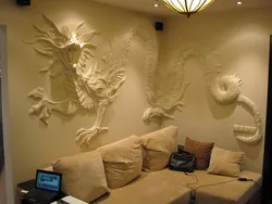 Living room interior with bas-relief