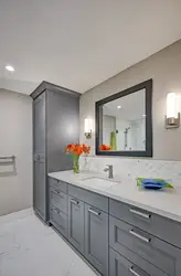 Gray bathroom cabinet in the interior