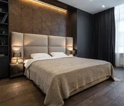 Panel above the bed in the bedroom design