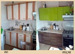 Kitchen covered with film before and after photos