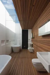 Wood trim in the bathroom photo