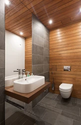 Wood trim in the bathroom photo