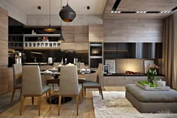 Kitchen living room interior in modern style with one window