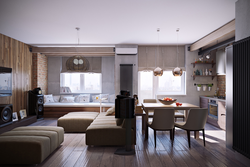 Kitchen living room interior in modern style with one window