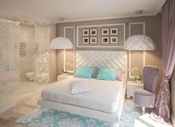 Pastel colors in the bedroom interior photo