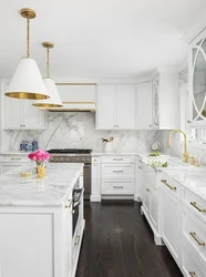 Kitchen design with marble and gold